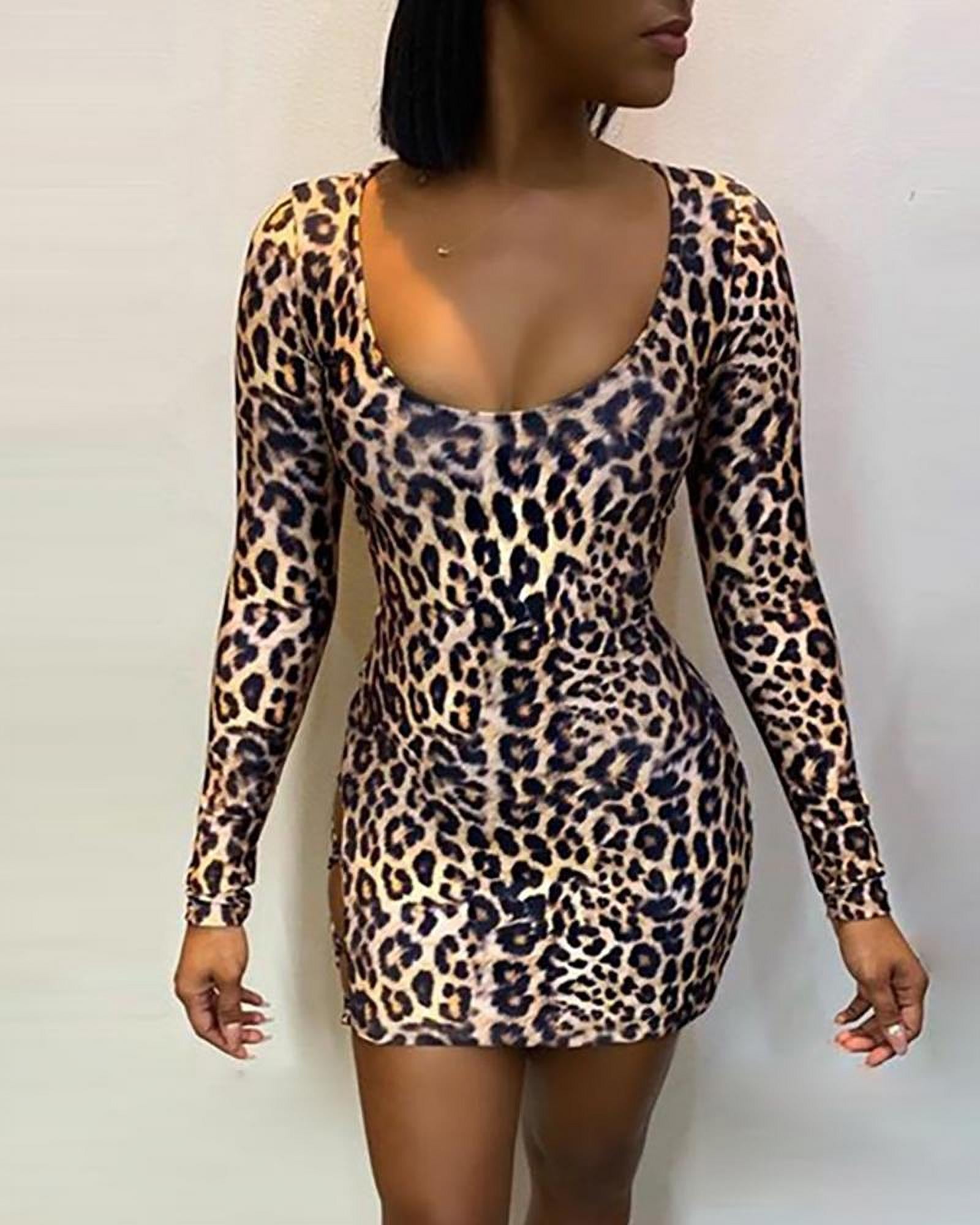 Women Sexy Leopard Print Dress Long 