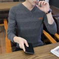 thumbnail image 3 of Suéter de punto de color sólido para hombre, jersey de negocios negro, ropa de hombre blanca lisa, sudadera con cuello en V, cálida, informal, tendencia 2024 XT, 3 of 5