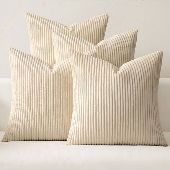 AUQ Boho Farmhouse Throw Pillow Covers 18X18 Inch Set of 4 Modern Nordic Cushion Covers Soft Corduroy Spring Home Decor for Couch Bed Sofa Living Room Beige