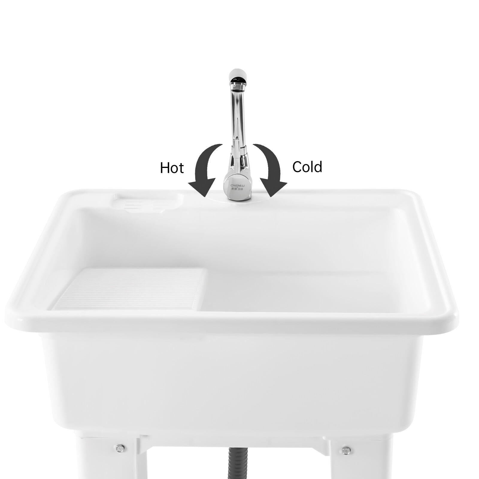Freestanding Laundry Sink with Washboard Utility Sink with Cold and Hot Water