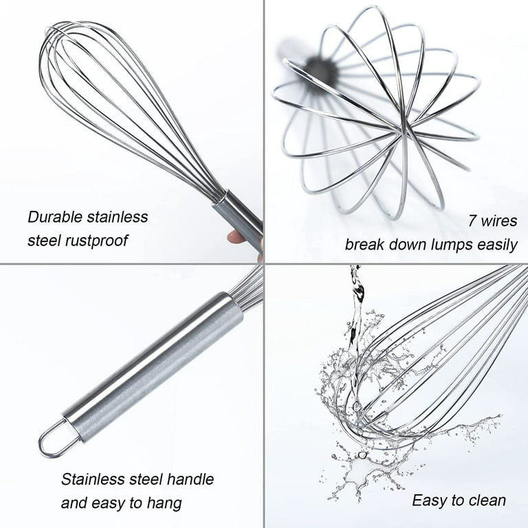 US$ 23.99 - 3 Pack Rainbow Handle Whisks Stainless Steel 8 +10 +12 Inches ,  Wire Whisk Set Kitchen whisks(CH) - m.