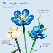 Blue Flower Bouquet Building Set , 766 PCS DIY Botanical Floral Kit with Adjustable Stems , Artificial Flower Decor Gift for Women, Home Office Vase Display