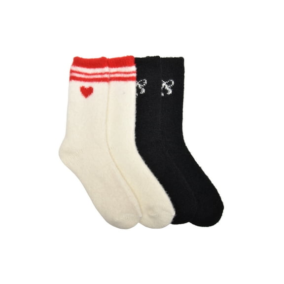 Weekend Academy Girls and Bow Cozy yarn Crew Socks, 2-pack, Size Medium (Shoe Size 10.5-4)
