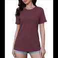 thumbnail image 3 of Camisetas de Verano para Mujer, Informales, de Corta con Bolsillo, Cuello Redondo, Corte Clásico Vino Tinto XXL, 3 of 6
