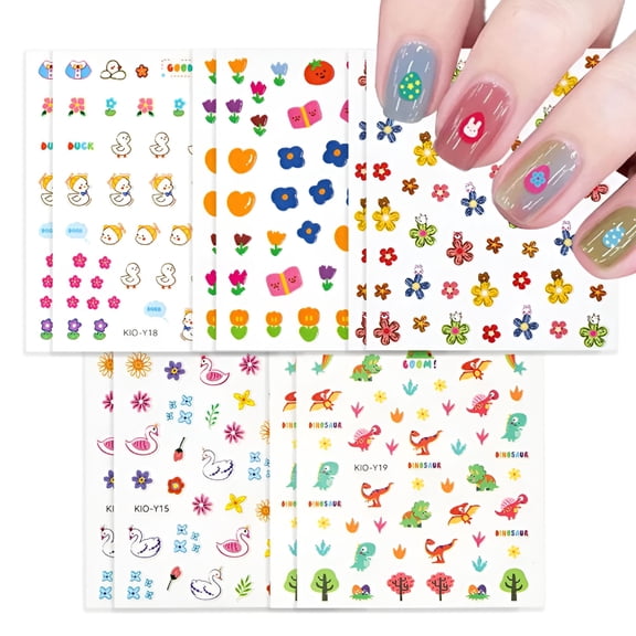 TUWAFE 10pcs Luminous Nail Stickers for Kids Girls, Glow Self-Adhesive Easter Nail Decorations