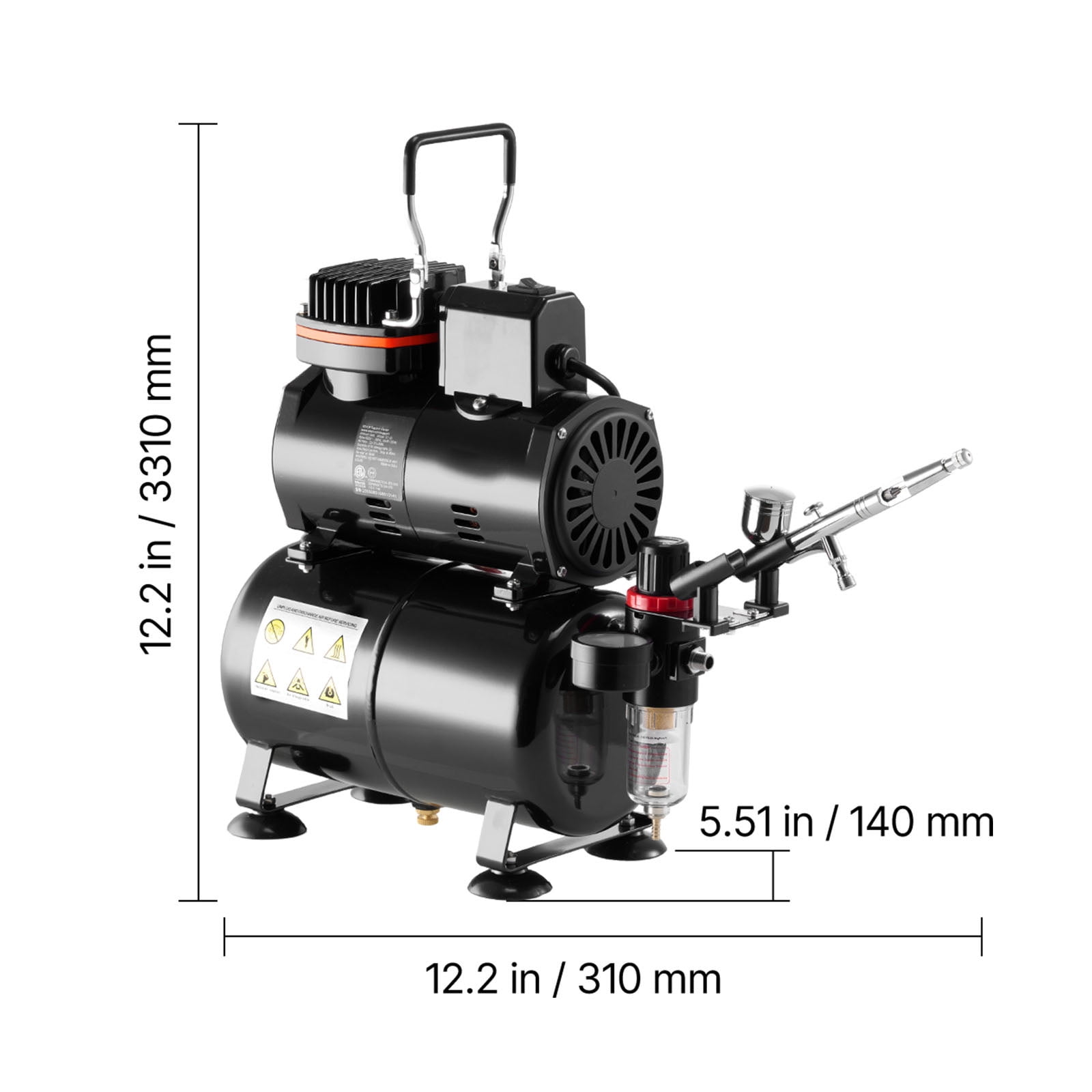 KFFKFF Airbrush Kit with Compressor and Tank, 1/6 HP, Dual-Action Airbrush with 3 Nozzles, Acrylic Paint, Quiet Operation, Ideal for Cake Decoration, Model Crafting, and Nail Design