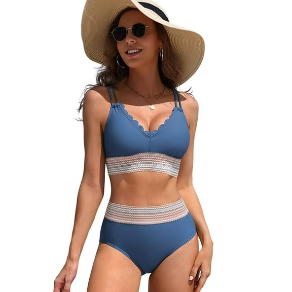 Asoul Womens Double Straps Bikini Swimwear High Waisted Two Piece Swimsuits