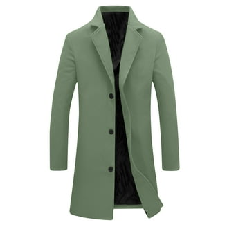 GuangCheng Double Breasted Trench Coat for Men Notched Lapel Long