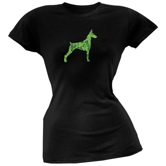 St. Patricks Day - Doberman Pinscher Shamrock Black Soft Juniors T-Shirt - Large