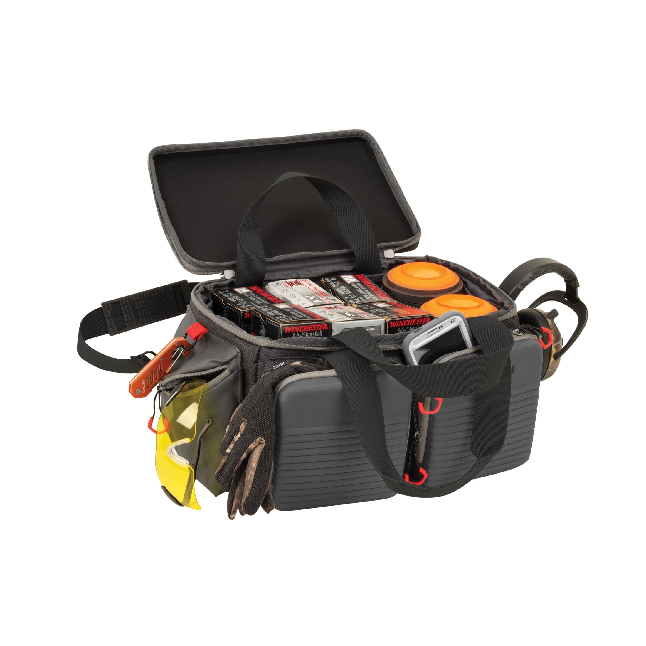Allen Company Competitor Premium Molded Lockable Range Bag, Internal Tote & Fold-Up Gun Mat, Gray