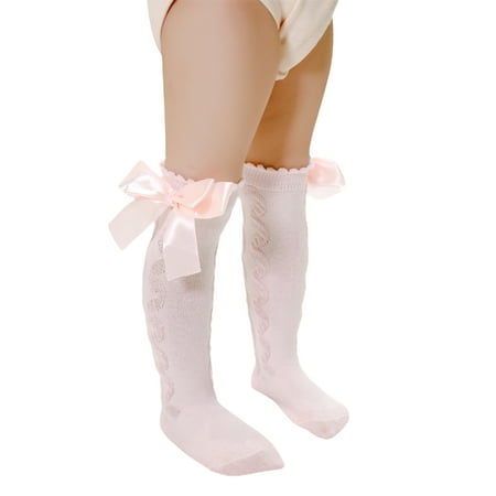 

Musuos Baby Girls Knee High Socks Cable Knit Cotton Socks with Bow