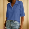 thumbnail image 4 of hoksml Women Half Button Mid Sleeve Collarted Shirt Cotton Linen Solid Loose Casual Top for Office Daily Golf, 4 of 8