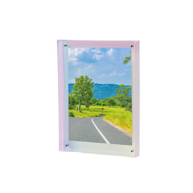 Hyasfey Floating Photo Frame Horizontal Vertical Neon Acrylic Home Gallery Office Wall Mount Desktop Standing Decorative Picture Poster Display Frame