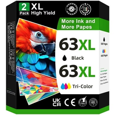 Ink 63XL Compatible for HP 63 Ink Cartridge Black and Tri-color Printer Ink for Officejet 3830 4650 5255 5200 5258 4655 Envy 4520 4512 Deskjet 1112 2132 3632 (2-Pack)