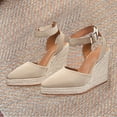 thumbnail image 3 of Dakaela Womens Espadrilles Sandals Closed Pointed Toe Platform Wedge Casual Summer Dress Shoes with Ankle Buckle Strap Beige 6.5, 3 of 7