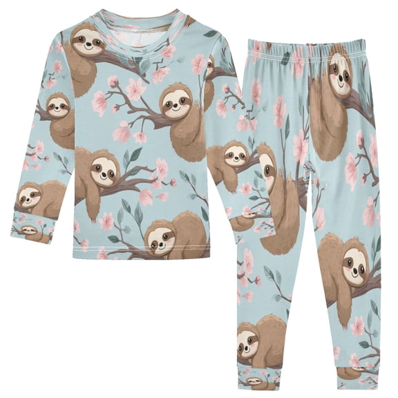 RMDQTR Cotton Pajama Set - 95% Cotton Soft Breathable Elastic Waist Round Neck Sleepwear for 18M-8Y Cute Cartoon Sloth