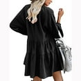 thumbnail image 5 of Long Sleeve Babydoll Dress for Women Summer V Neck Pleated Flowy Dress Solid Color Loose Waist Dresses Knee Length, 5 of 7