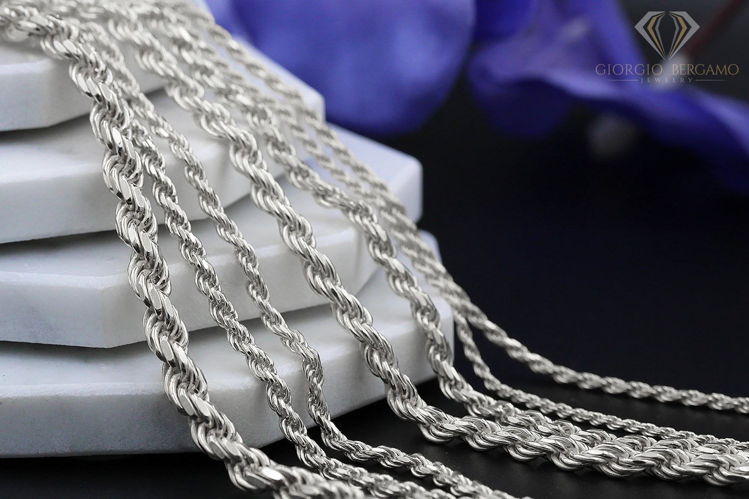 925 Italian Sterling Silver 5mm Solid Rope Diamond Cut Chain, FREE Microfiber Cloth, ITProLux Link Mens Womens Necklace, Giorgio Bergamo