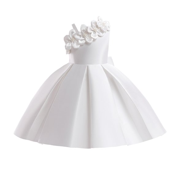 Kiijoy Big Girls One Shoulder Flower Satin Piano Dress Sleeveless Ball Gown Prom Dress