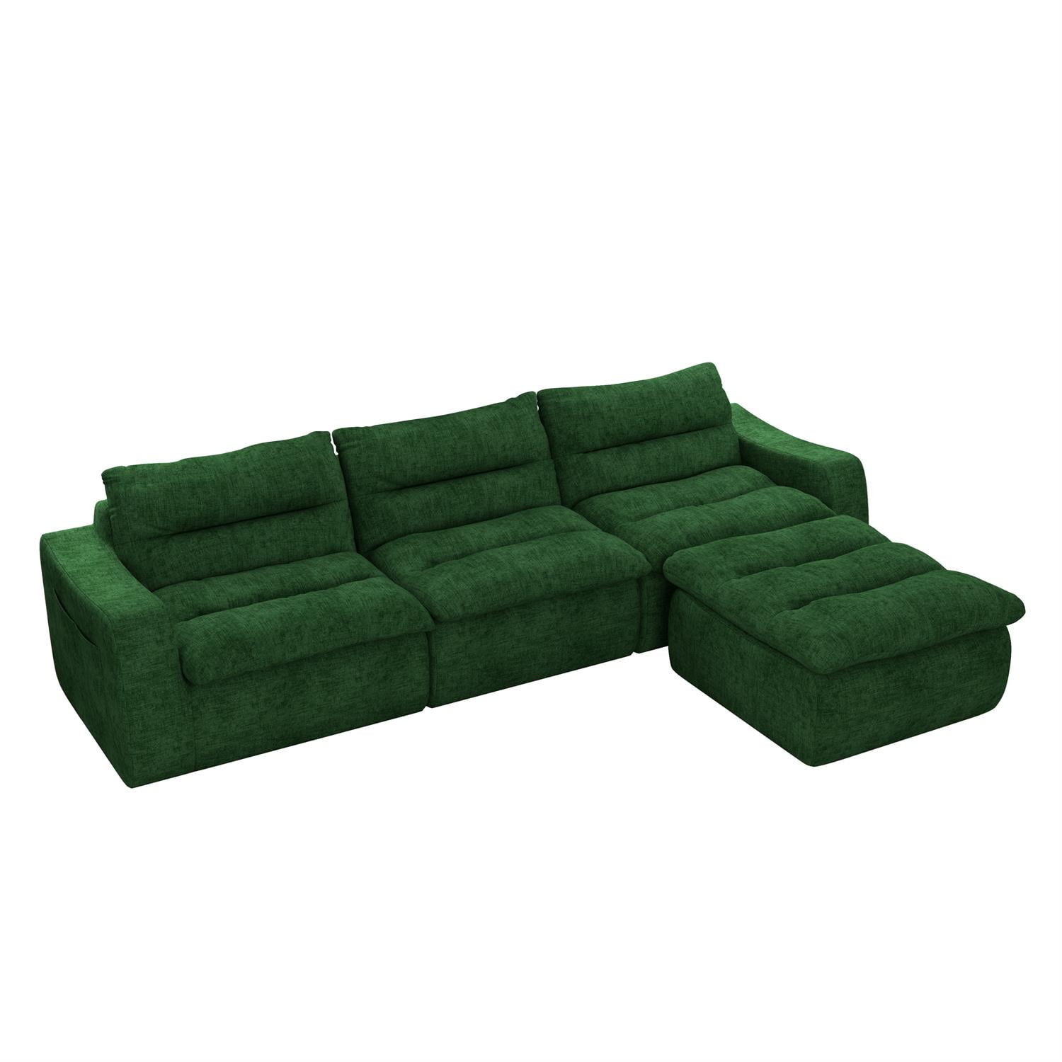 Demi Bonn 116" Modern L-Shaped Modular Sofa, Comfortable Beanbag Style, Stylish Lazy Couch for Living Rooms and Relaxation, Green