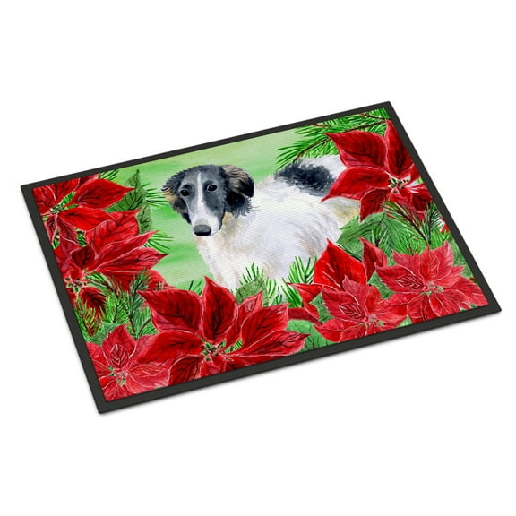 Carolines Treasures CK1320MAT Borzoi Poinsettas Door Mat Indoor Rug or Outdoor Welcome Mat 18x27 Doormat  27"L x 18"W