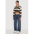 thumbnail image 4 of Womens Striped Polo Collar Frayed Hem Crop Sweater, 4 of 5