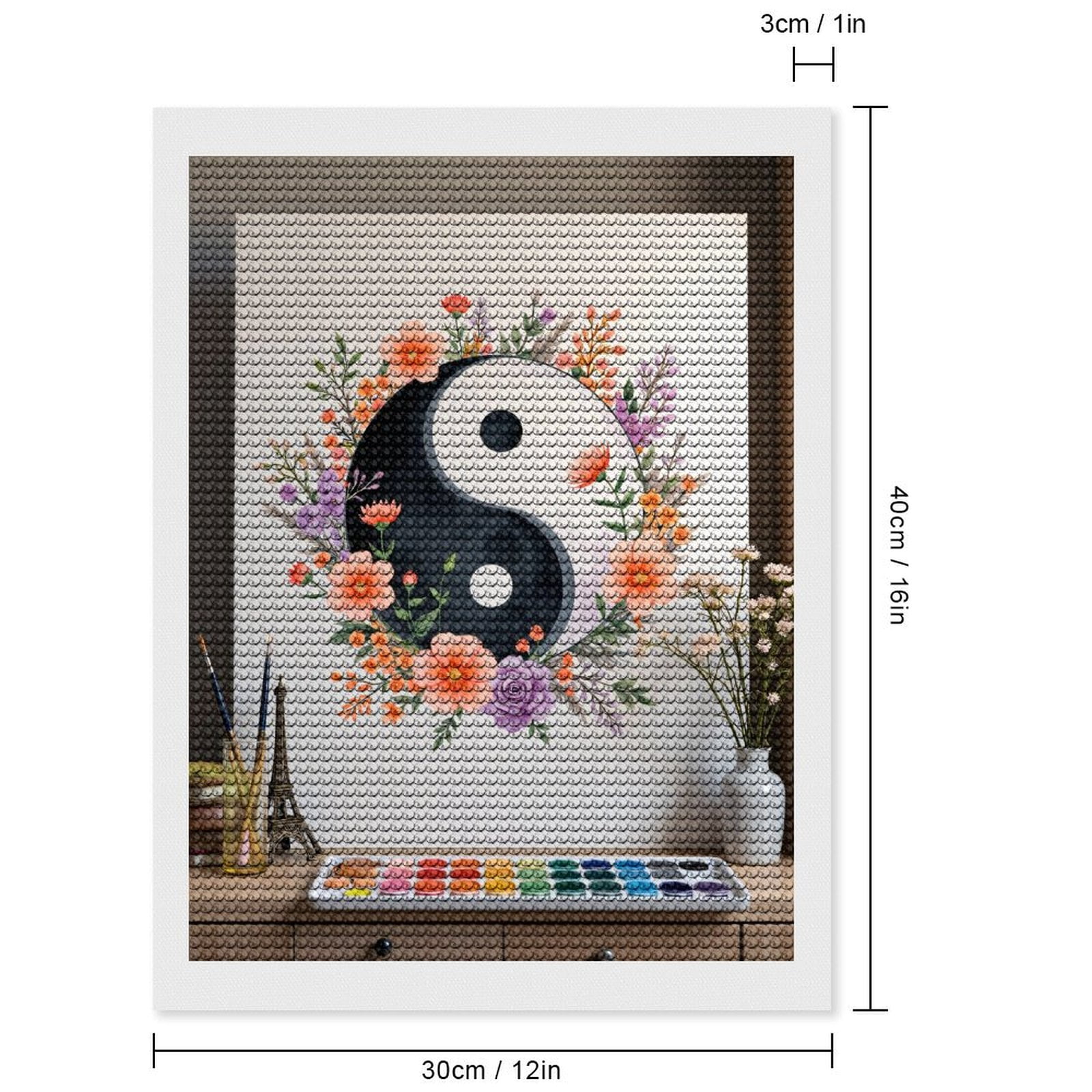 Diamond Art Kits for Adults, Yin Yang Floral Art Painting 5D Diamond Painting Kits for Adults Beginners, DIY Full Drill Diamond Painting, Gem Art and Crafts 12x16