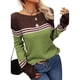 thumbnail image 3 of Suéter de punto con cuello redondo y manga larga con bloques de color a rayas para mujer, 3 of 5