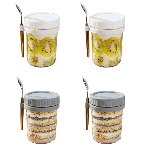 Overnight Oats Containers with Lids and Spoons-Glass Food Storage Containers for Milk, Cereal, Fruit-Oatmeal Jars