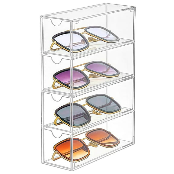 Safety Glasses Holder, Acrylic Glasses Organizer, 4-Tier Eyeglass Storage Dispenser for Desk, Transparent Eyeglass Holder for Home and Office