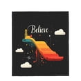 thumbnail image 4 of Vibrant Gradient Flannel Blanket - Soft & Cozy for Sofa Travel Bed Chair - Elegant Flame Design with ' Believe ' Cursive, 4 of 7