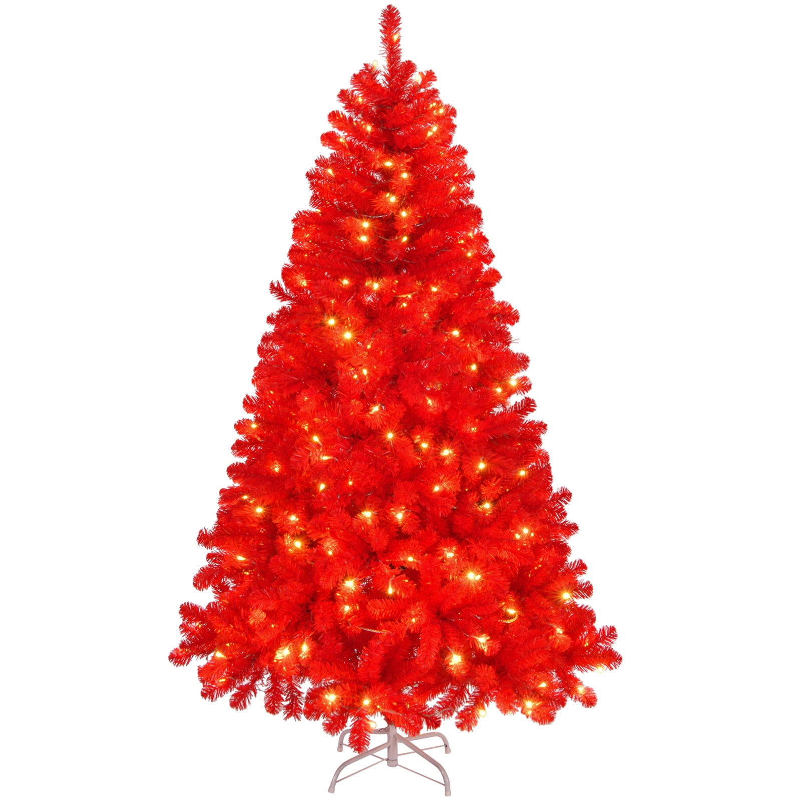 Astoutdoor 7 ft Pre-lit Artificial Christmas Tree, Hinged Xmas Pine Tree with 1100 Branch Tips, 400 Lights, Red