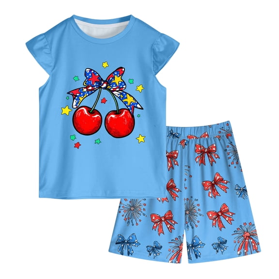 Nwiuh Girls Pajamas Set Toddler Kids Sleepwear Cute Top and Cozy Bottom Short Pajama Set (Blue, 1-2 Years)