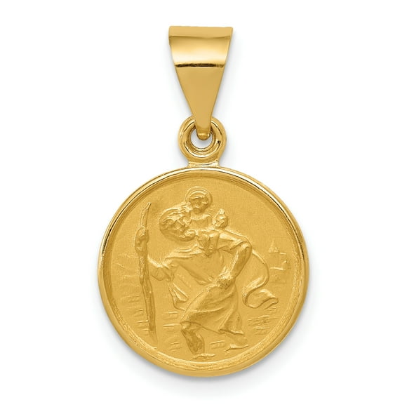 18k Yellow Gold Saint Christopher Medal Necklace Charm Pendant Religious Patron St