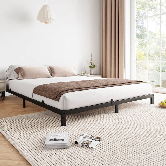 6 - pulgada tamaño completo marco de cama, low - profile tamaño completo metal platform marco de cama para mattress support, fácil montaje, noise - free, negra