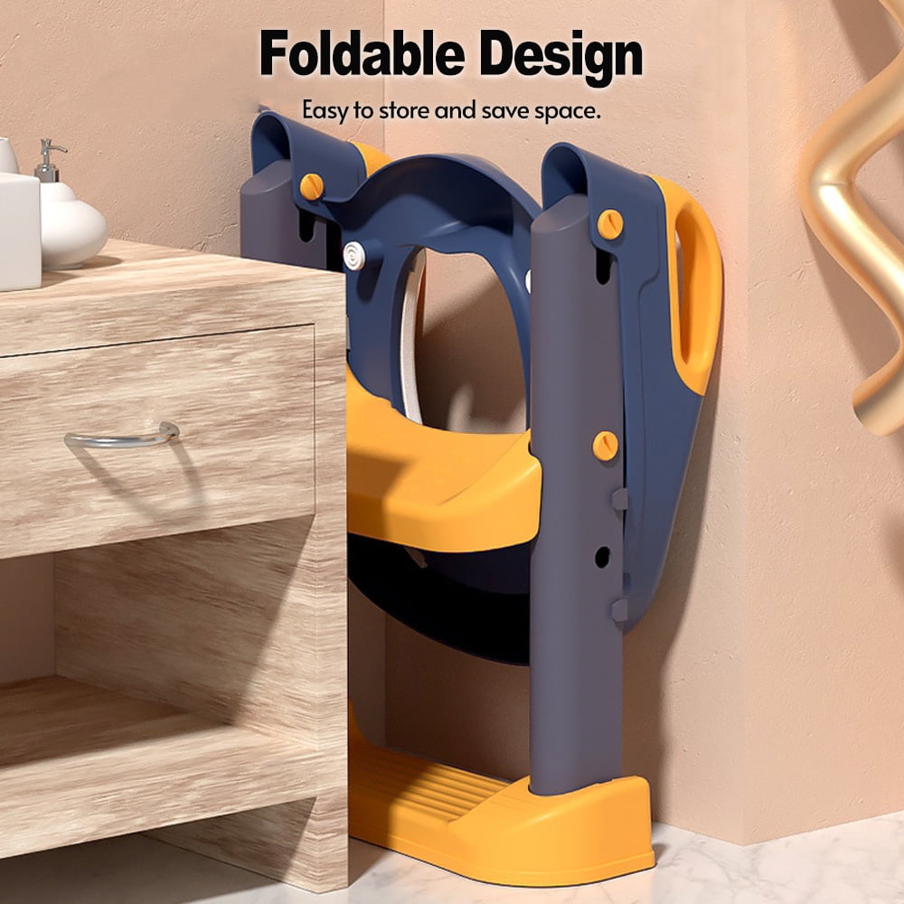 Comfortable Toddler Potty Training Seat with Adjustable Non Slip Step Stool Ladder, Foldable Toilet Trainer with PVC Soft Pad Cushion for Kids Boys Girls (15.6 x 13.8 x 15.7 Inches)