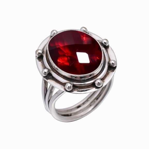 Red Garnet 925 Sterling Silver Ring, 16X12 mm Oval Gemstone Ring, Red Ring, Christmas Gift, Unique Jewelry Ring, Adjustable Ring V4890R2097429.5