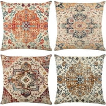 Boho Throw Pillow Covers 18x18 Set of 4, Monaco Rug Persian Carpet Decorative Pillows Covers for Couch, Sofa Pillows Case for Living Room, Bohemia Ethnic Style Sofa Cushion Case (18x18 inch)
