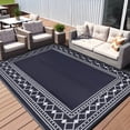 thumbnail image 4 of EastVita 9 x 12 ft Plastic Black Blue White Rectangular Beach Front Porches Patio Picnic RV Camping Garage Rhombus Geometric Area Rug, 4 of 10