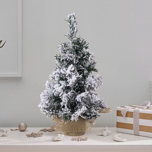 Fiudx Mini Árbol de Navidad, Decoración de Mesa Pequeña, Pino Blanco con Base de Madera, Perfecto para Centros de Mesa Navideños, Decoración de Hogar, Oficina o Fiesta, Tamaños de 22 Cm y 29 Cm.
