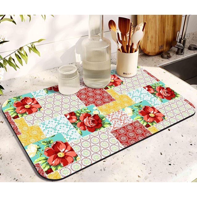Dish Drying Mat for Kitchen Counter 20x12in Washable Quick Dish Drying Pad Rubber Backed Absorbent Draining Mat Fit Kitchen Counter,Bar,Under Sink,Dishes,Utensils,Dish Rack