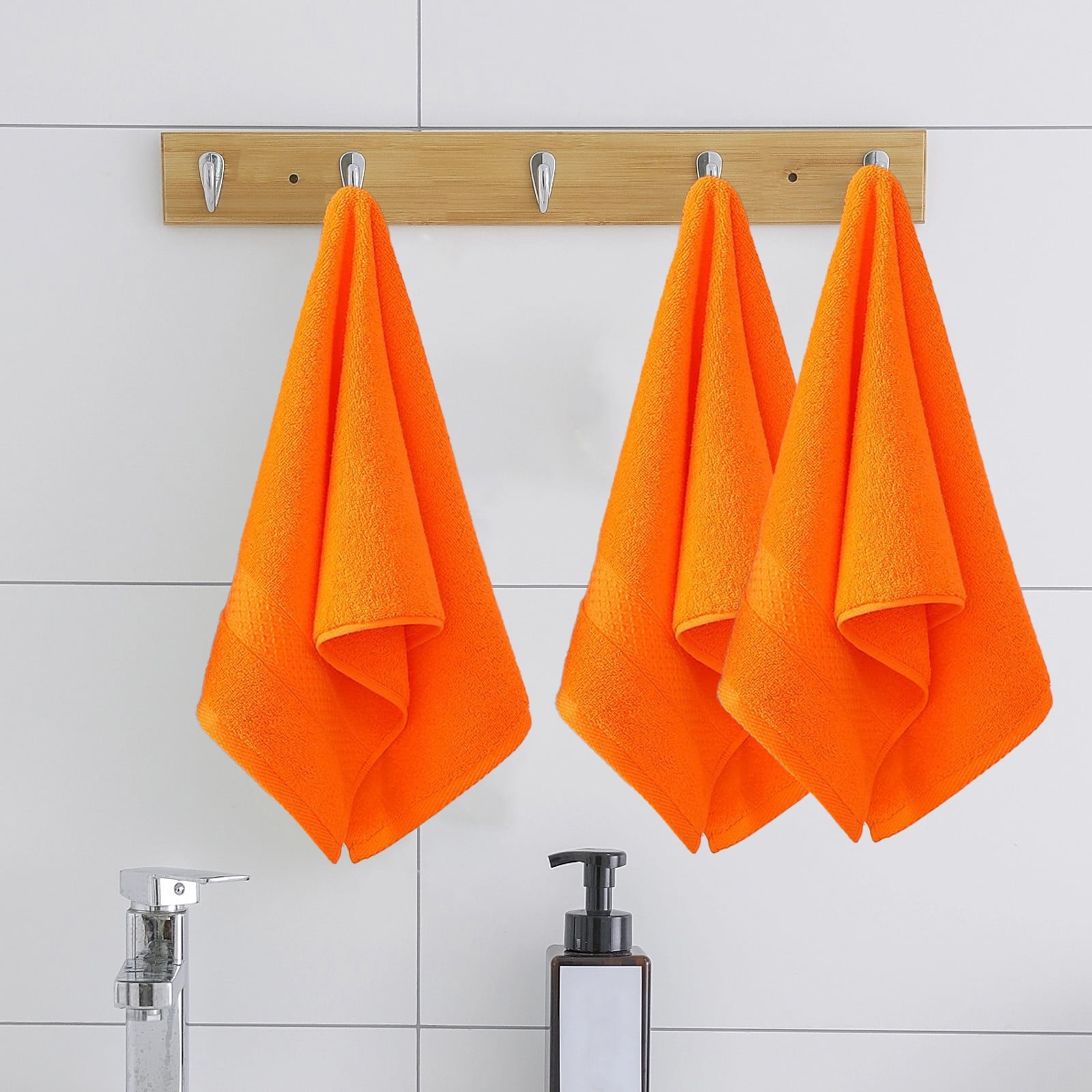 Btomtd 5pcs Broken Jacquard Hand Towels Soft Absorbent Household Towels and Washcloths for Kitchen and Bathroom Use - 29.13'x12.99', Orange