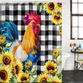 thumbnail image 2 of Farmhouse Rooster Shower Curtain, Waterproof Shower Curtains for Bathroom, Black Plaid Botanical Sunflower Floral Washable Fabric Bathtub Curtain Set Bath Decor with 12 Hooks Long 72"x84", 2 of 8