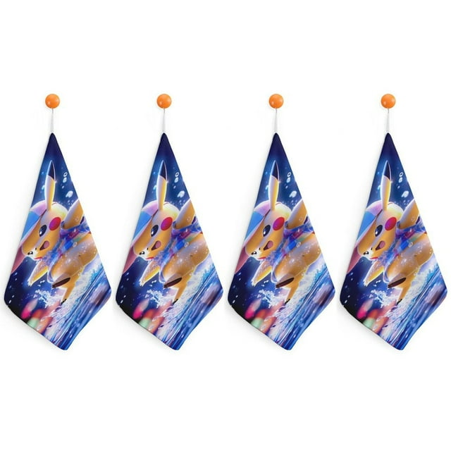 Toallas de mano de Pikachu para baño, toallas de algodón suaves y absorbentes para spa, baño, gimnasio, cocina, juego de toallas de mano decorativas a cuadros, 4 piezas