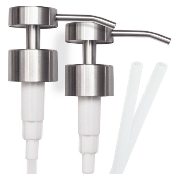 Top Home Store Elegant Flat Top Stainless Steel Soap and Lotion Dispenser Pumps (Brushed Nickel, 2 Pack)