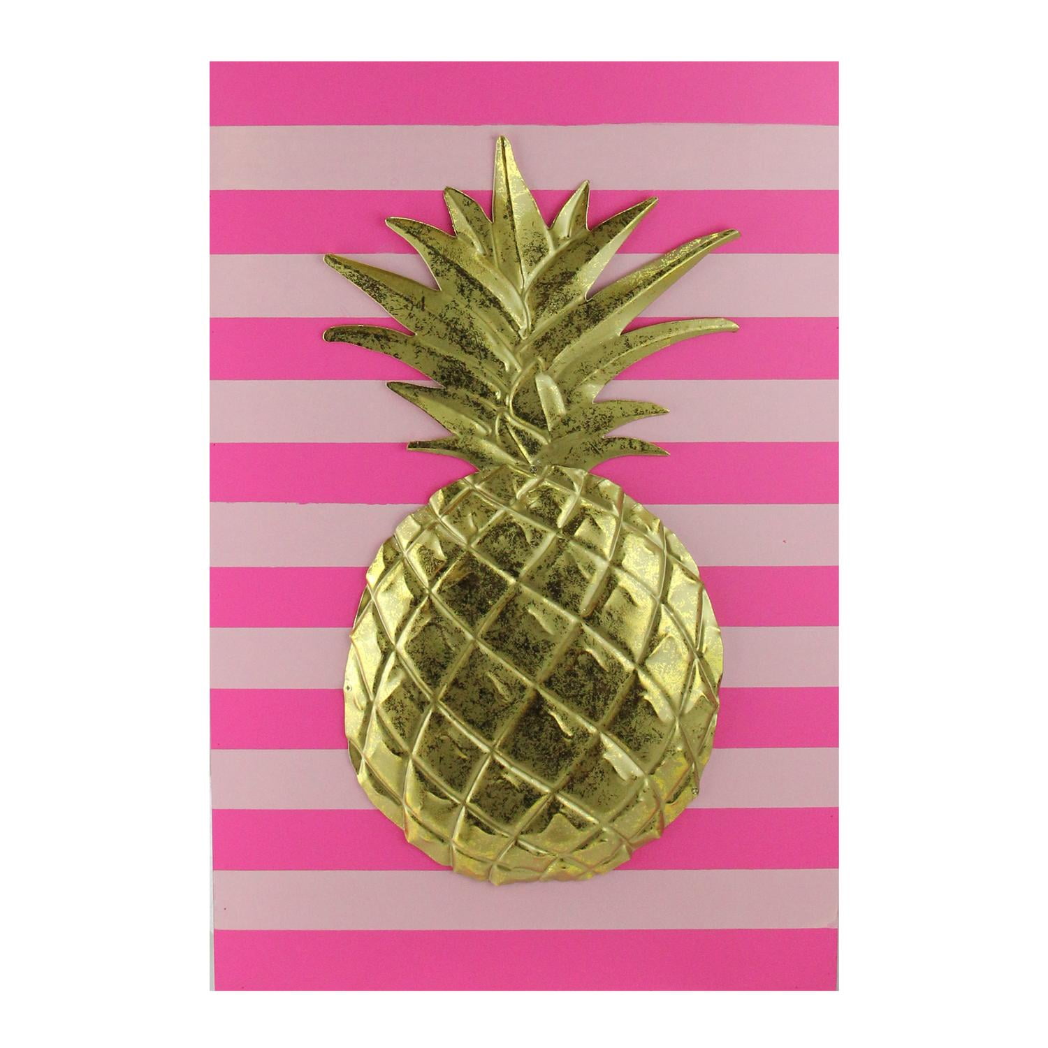 18 Bubblegum Pink Rose And Metallic Gold Pineapple Wood Wall Art