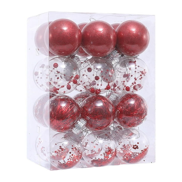 Juego de 24 adornos navideños para árbol de Navidad. Rojo claro