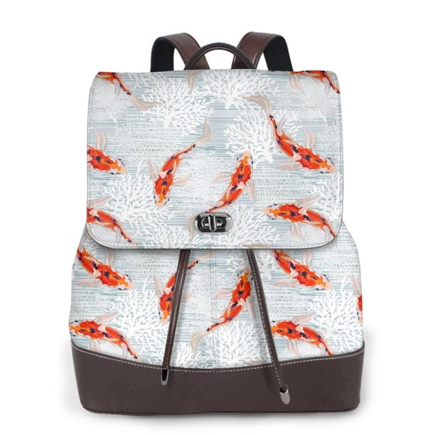 Easygdp Koi Fish Corals,Spring Summer Mochila de Cuero para Mujeres, Bolso de Hombro, Bolsos de Mano de Moda para Trabajo y Viajes