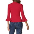 thumbnail image 3 of INSPIRE CHIC Women's Turtle Neck 3/4 Ruffle Sleeves Pullover Slim Rib Knit Sweater XS Deep Red, 3 of 5