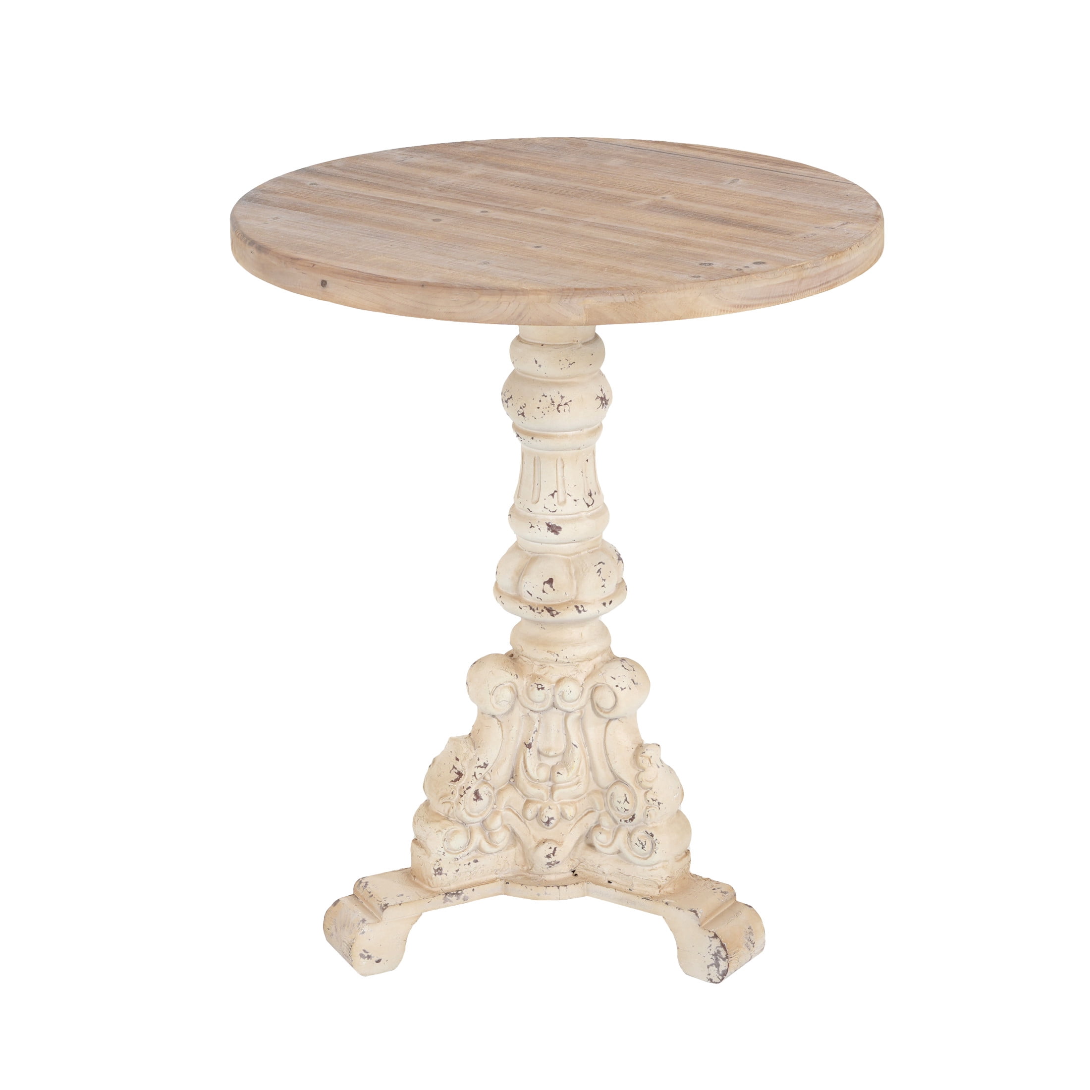 Christopher Knight Home Antique Coffee Table with Vintage Pedestal Base & Round Wood Top, Natural+Antique White